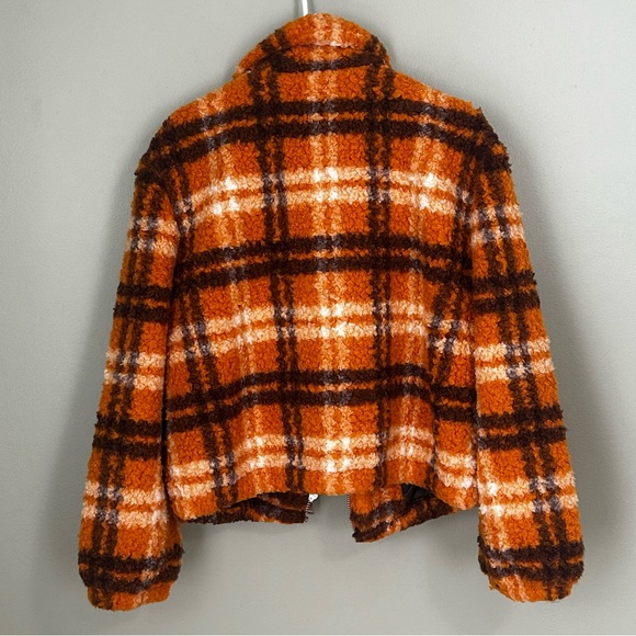 NWT apparis Francis Sherpa zip jacket plaid small orange brown womens - Picture 4 of 13